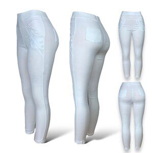 Women's High Waisted Jeggings Stretchy Skinny Pants Jeans Leggings | White